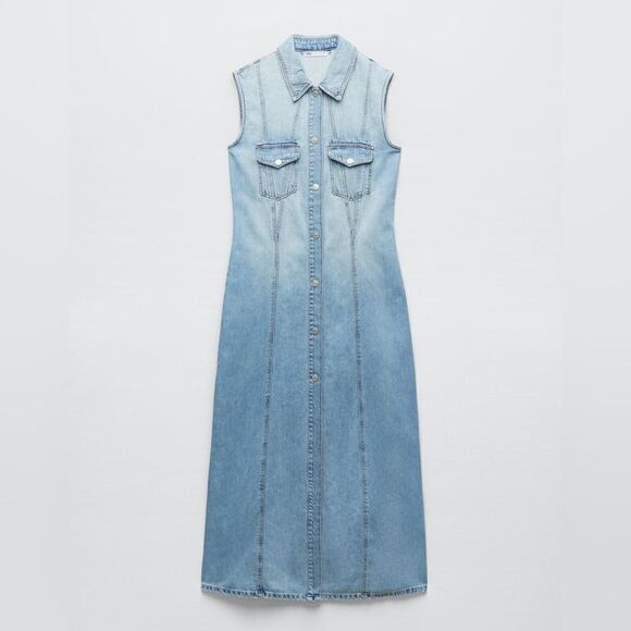 Zara Denim TRF Dress New Light Blue - Picture 5 of 10